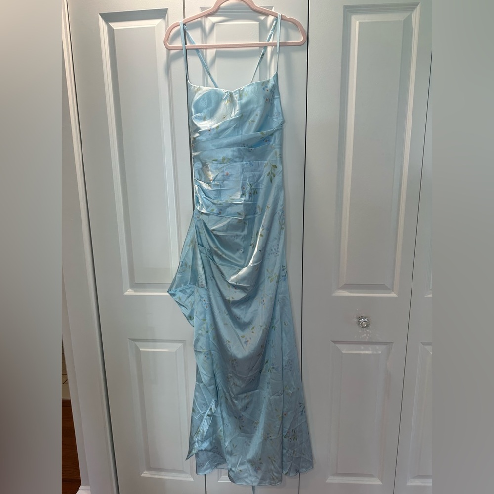Elegant Light Blue Satin Dress